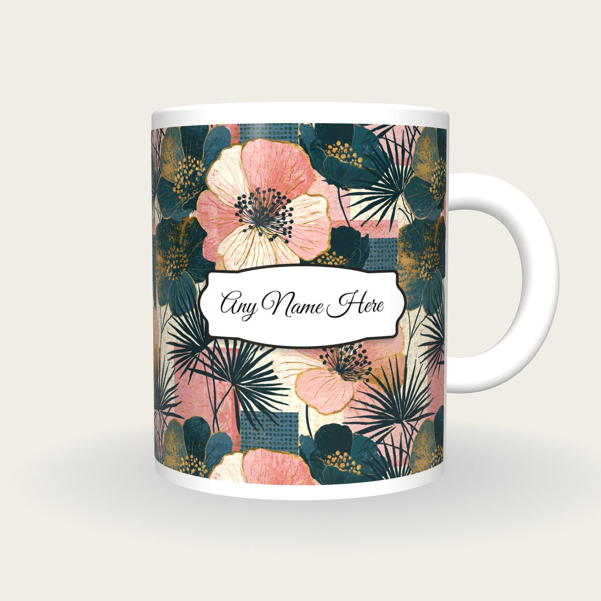 Memphis Meadow Flowers Name Mug, front with the name label
