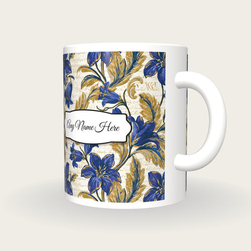 Baroque Bluebells Name Mug, three-quarter view