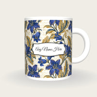 Baroque Bluebells Name Mug, front with the name label