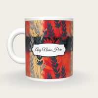 Vintage Newsprint Lavender Abstract Name Mug, back with the second name label