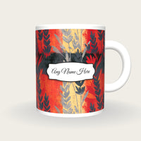 Vintage Newsprint Lavender Abstract Name Mug, front with the name label