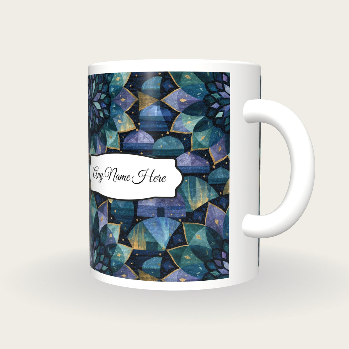 Mandala Igloo Name Mug, three-quarter view