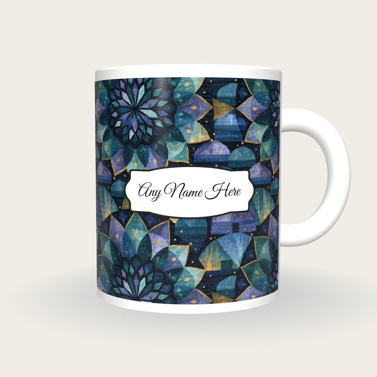 Mandala Igloo Name Mug, front with the name label