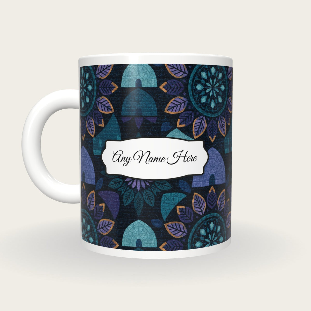 Mandala Igloo Name Mug 2, back with the second name label
