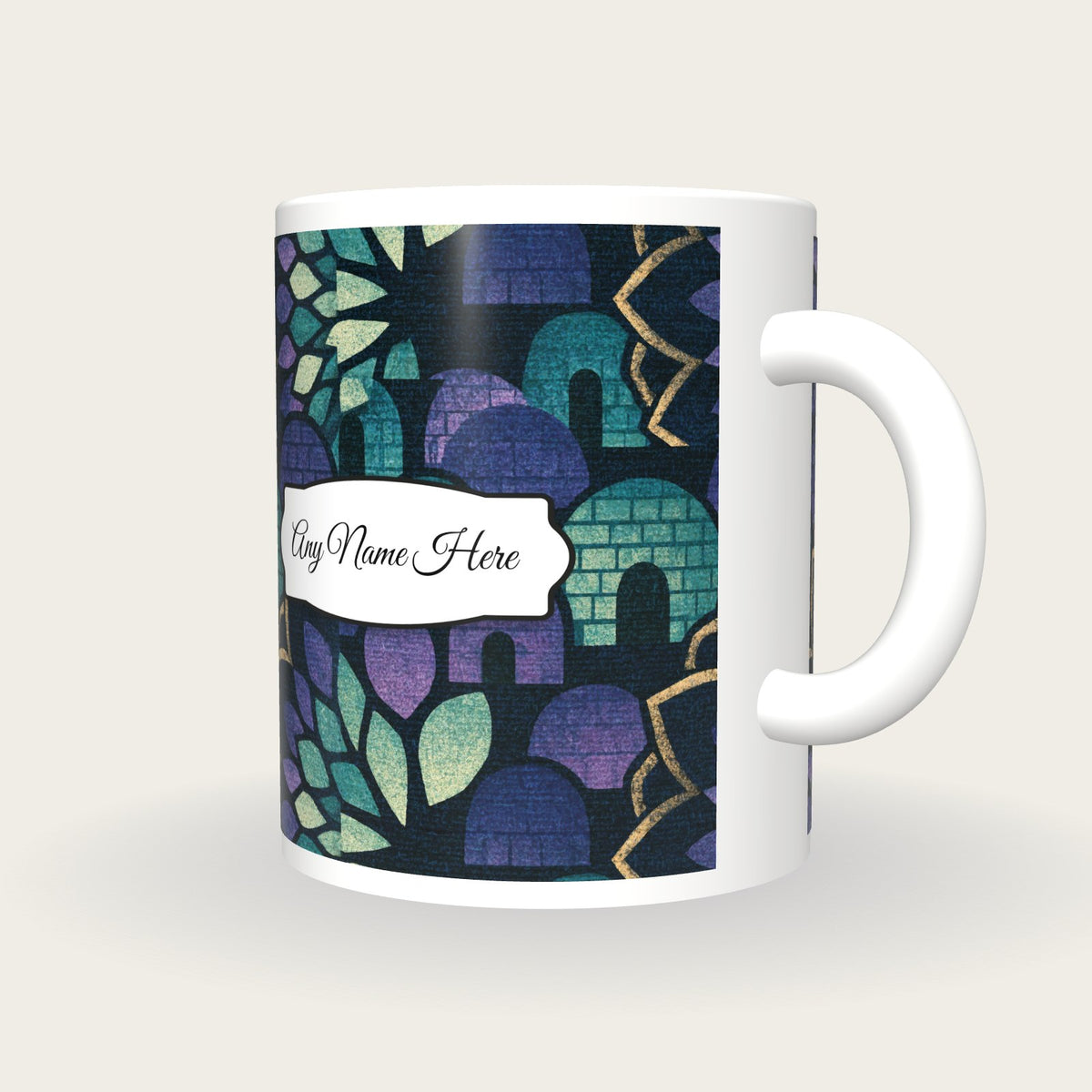 Mandala Igloo Name Mug 3, three-quarter view