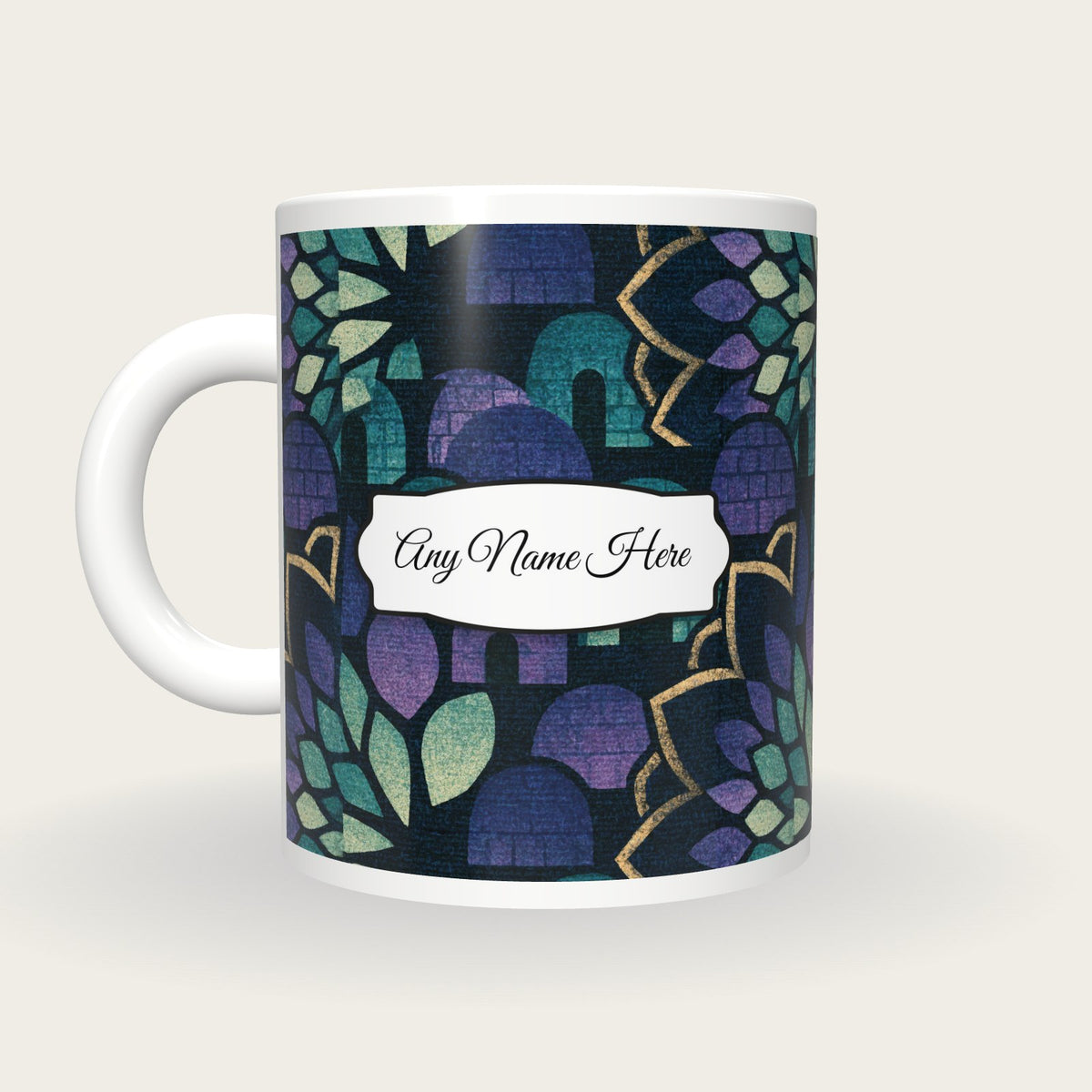 Mandala Igloo Name Mug 3, back with the second name label