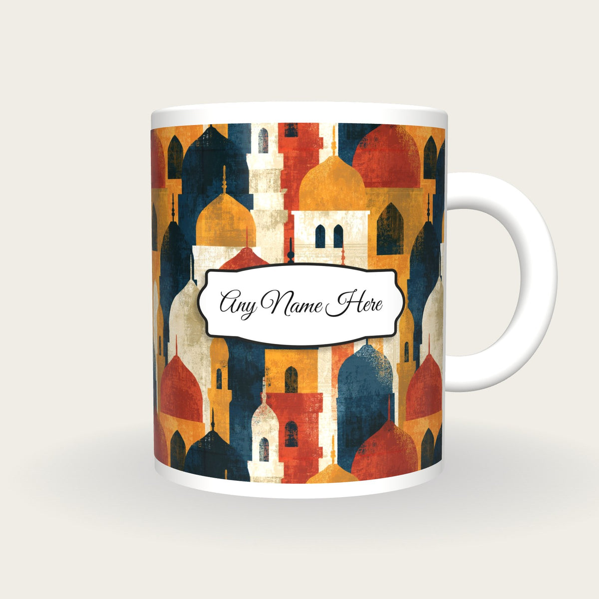 Flat Vector Minarets Name Mug, front with the name label