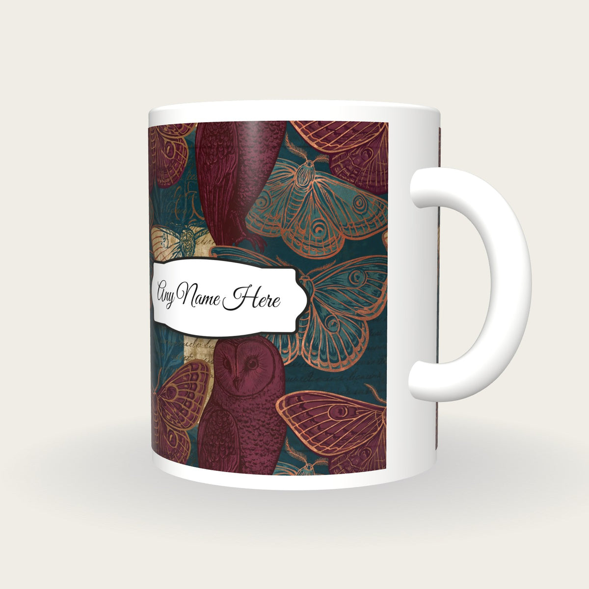 Belle Epoque Nocturnal Moths Name Mug 2, three-quarter view