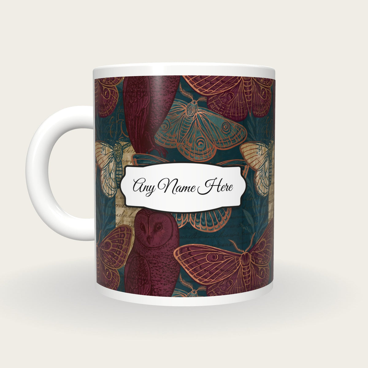 Belle Epoque Nocturnal Moths Name Mug 2, back with the second name label