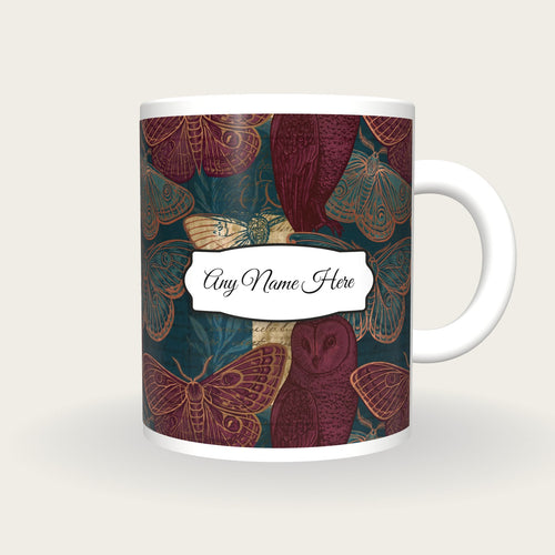 Belle Epoque Nocturnal Moths Name Mug 2, front with the name label