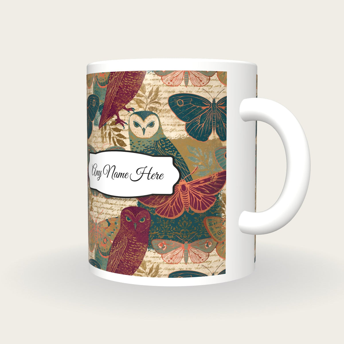 Belle Epoque Nocturnal Moths Name Mug, three-quarter view