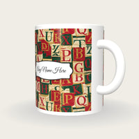 Torn Paper Alphabet Blocks Name Mug, three-quarter view