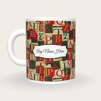 Torn Paper Alphabet Blocks Name Mug, back with the second name label