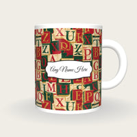 Torn Paper Alphabet Blocks Name Mug, front with the name label