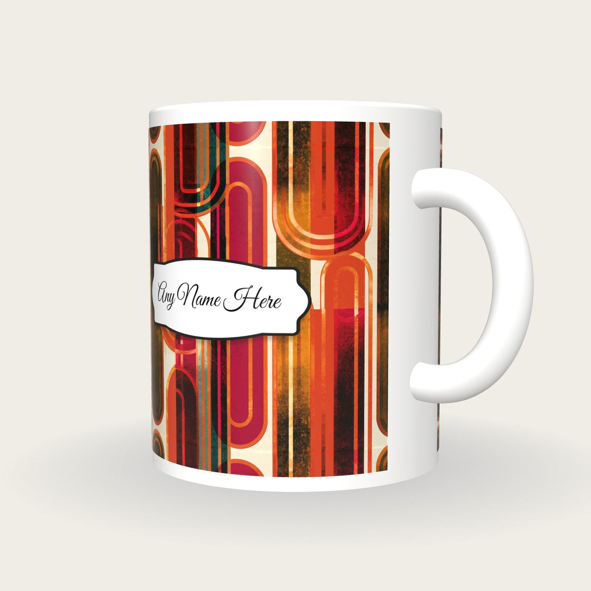 Mid Century Neon Racetrack Name Mug 2, three-quarter view