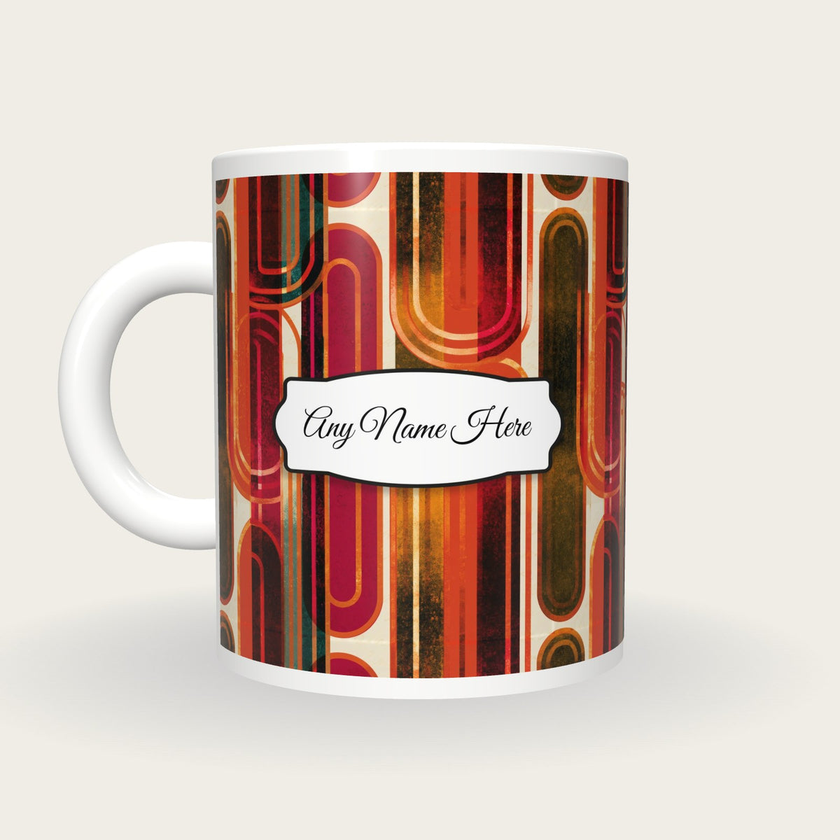 Mid Century Neon Racetrack Name Mug 2, back with the second name label