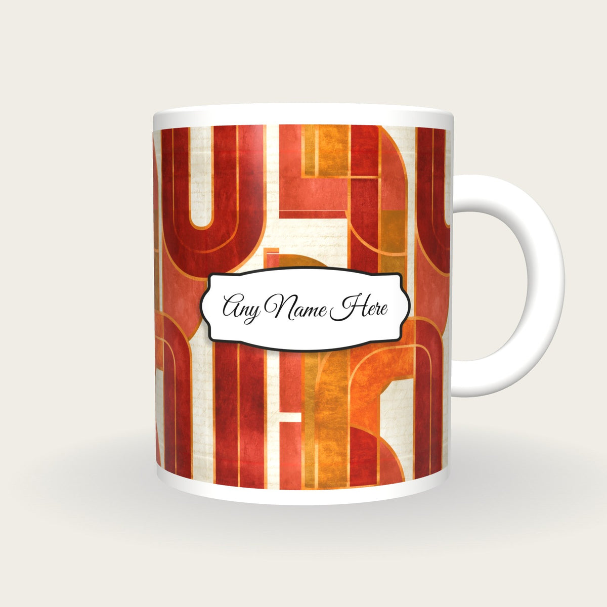 Mid Century Neon Racetrack Name Mug 3, front with the name label
