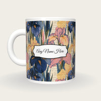 Moku Hanga Iris Shobu Name Mug, back with the second name label