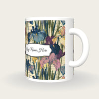 Moku Hanga Iris Shobu Name Mug 2, three-quarter view