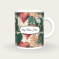 Lithograph Hearts Skulls Name Mug, front with the name label