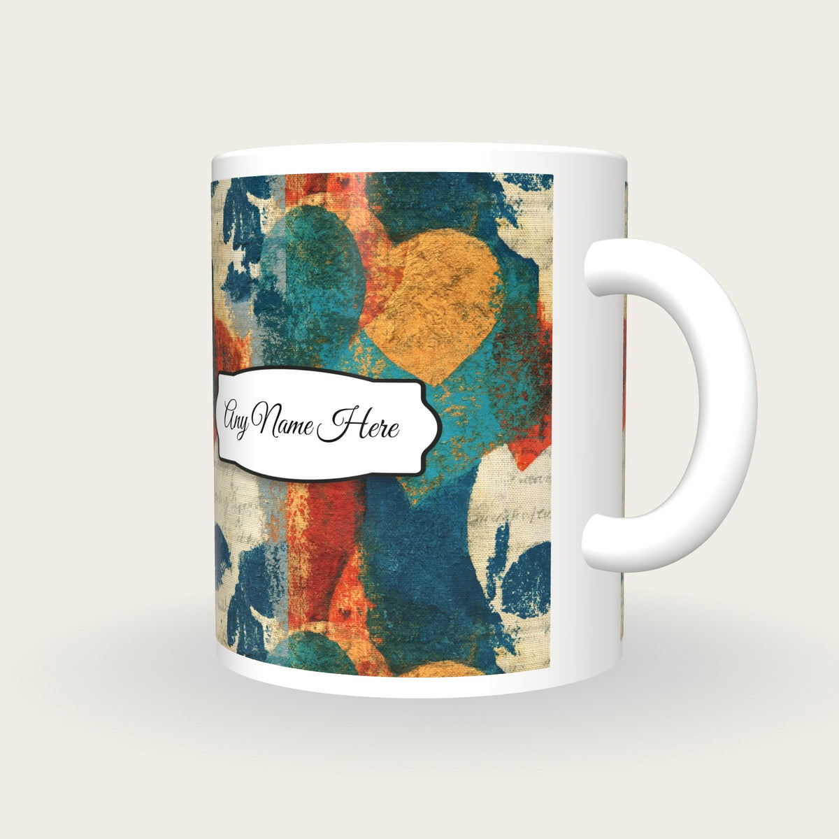 Monoprint Hearts Skulls Name Mug, three-quarter view