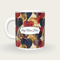 Woodcut Hearts Skulls Name Mug 4, back with the second name label