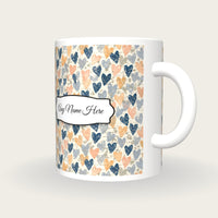 Linocut Hearts Name Mug 2, three-quarter view