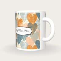 Linocut Hearts Name Mug 3, three-quarter view