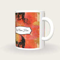 Monoprint Grungy Skulls Name Mug, three-quarter view