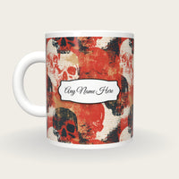 Screenprint Grungy Skulls Name Mug, back with the second name label