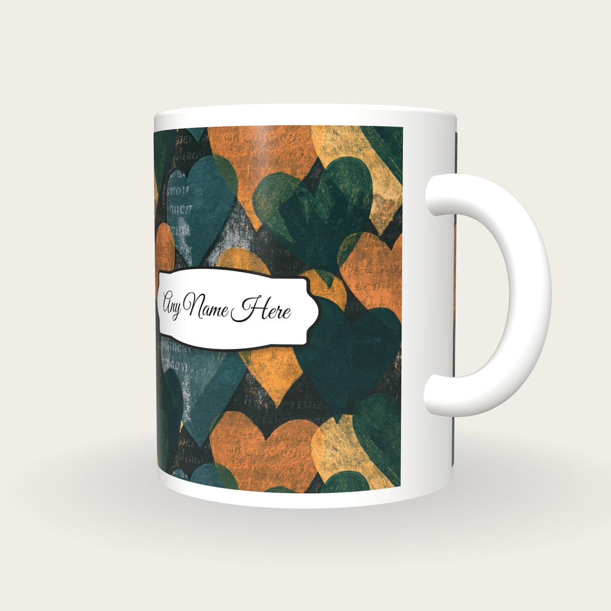 Lithograph Love Hearts Name Mug, three-quarter view