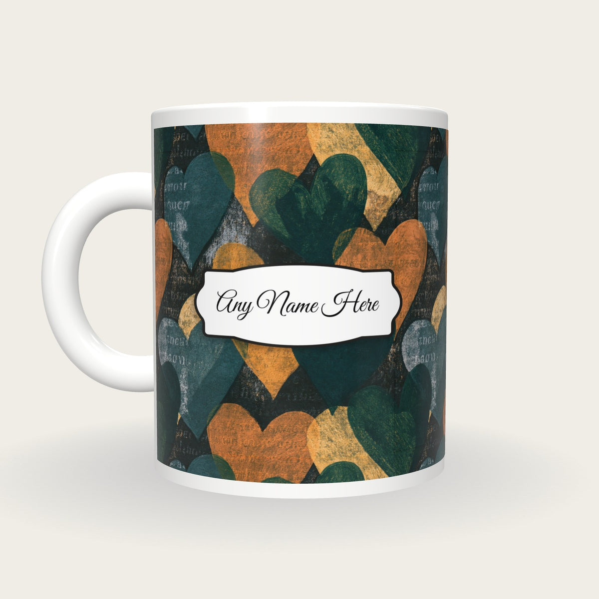 Lithograph Love Hearts Name Mug, back with the second name label