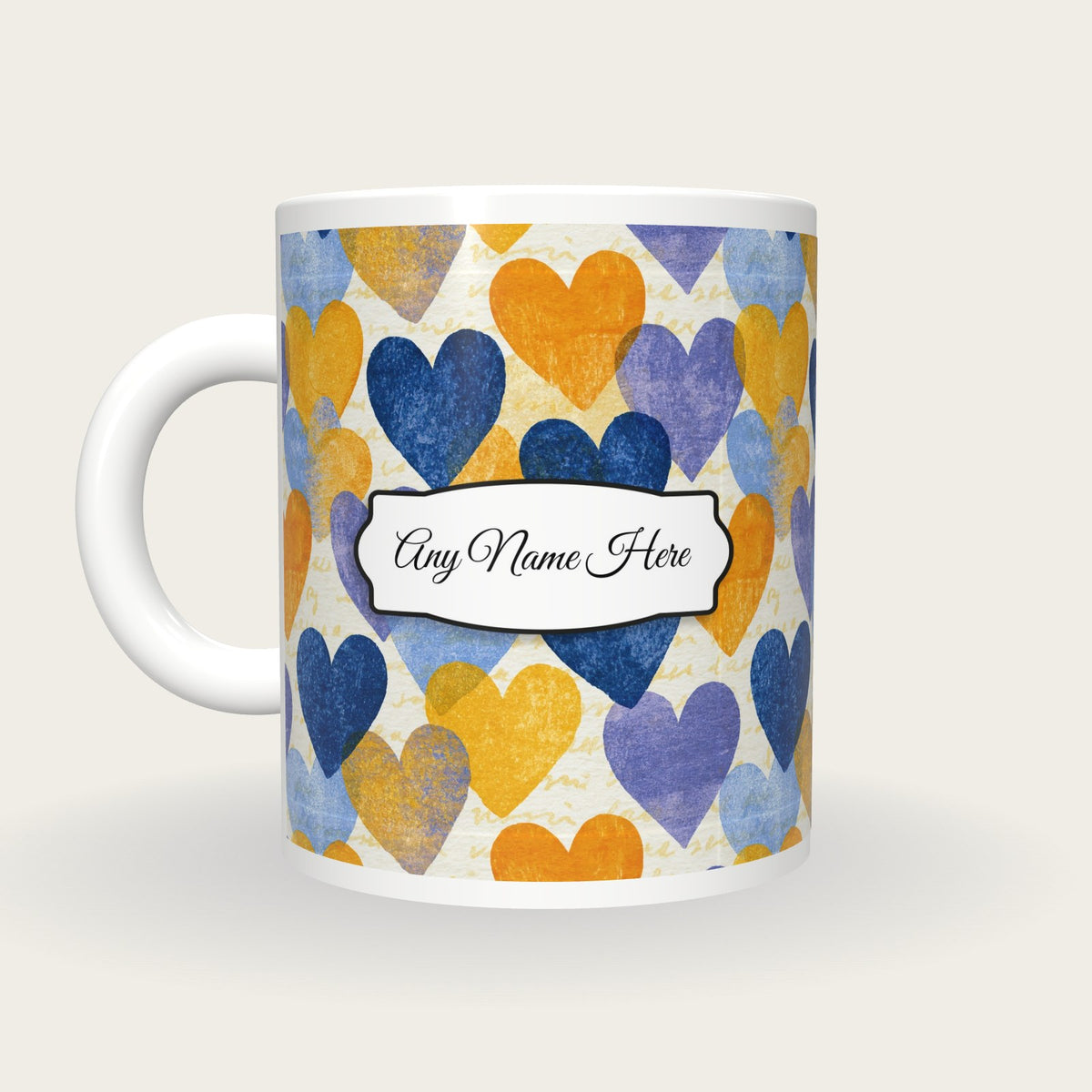 Lithograph Love Hearts Name Mug 2, back with the second name label