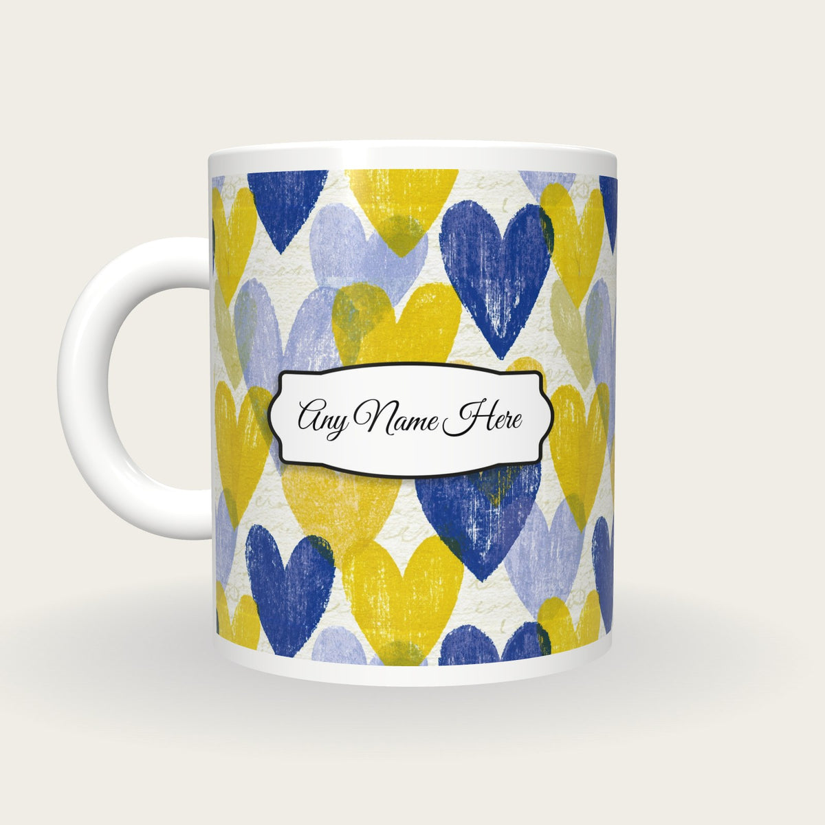 Lithograph Love Hearts Name Mug 3, back with the second name label