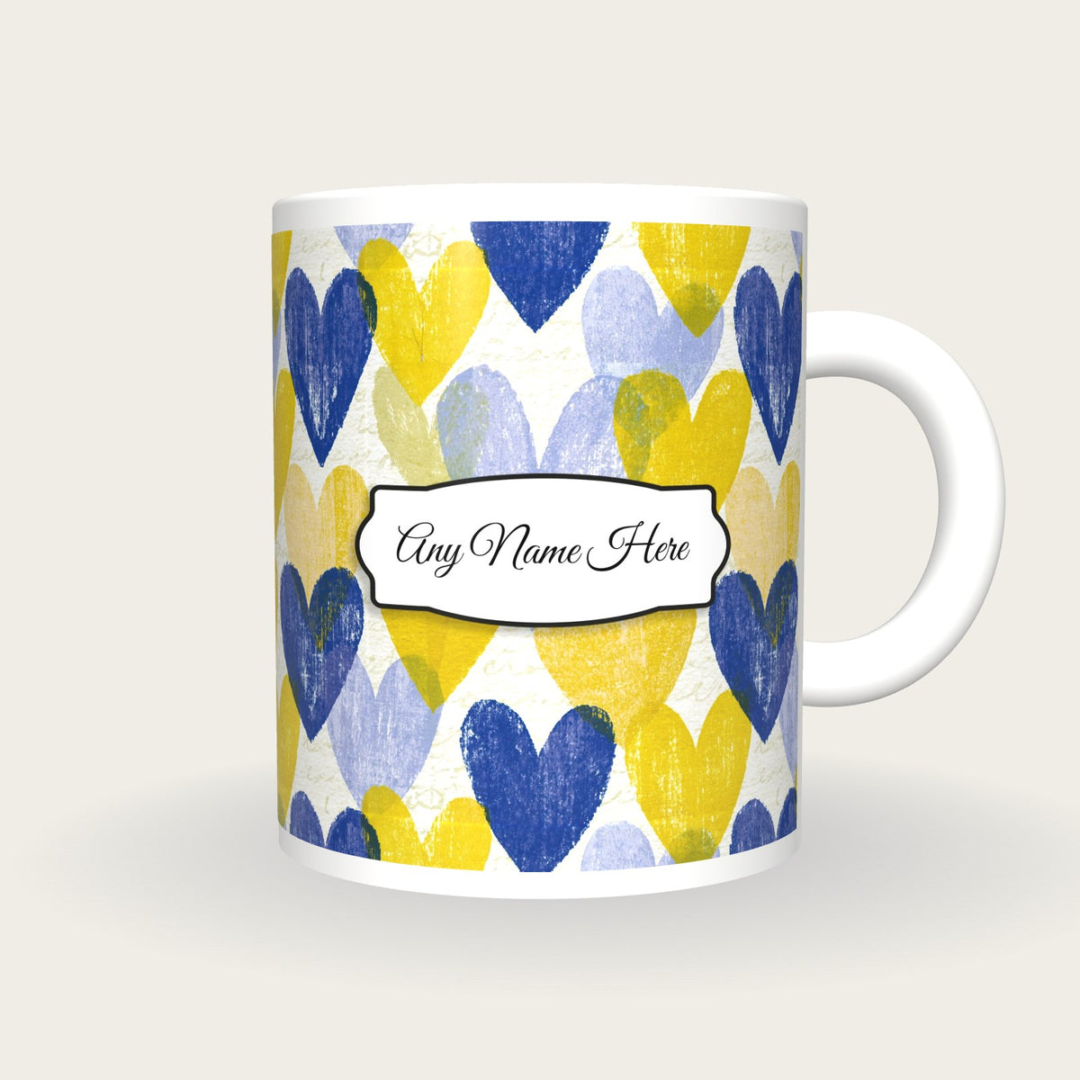 Lithograph Love Hearts Name Mug 3, front with the name label