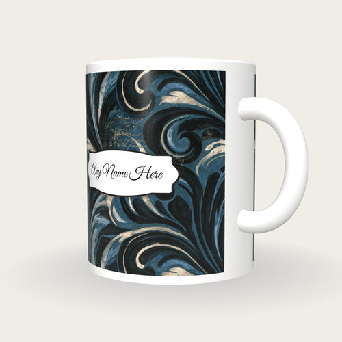 Baroque Mexico Slate Ink Name Mug, three-quarter view