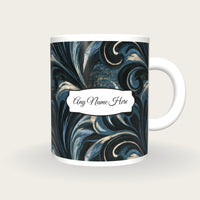 Baroque Mexico Slate Ink Name Mug, front with the name label