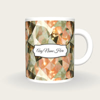 Low Poly Love Hearts Name Mug, front with the name label