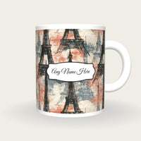 Chinese Ink Eiffel Tower Name Mug, front with the name label