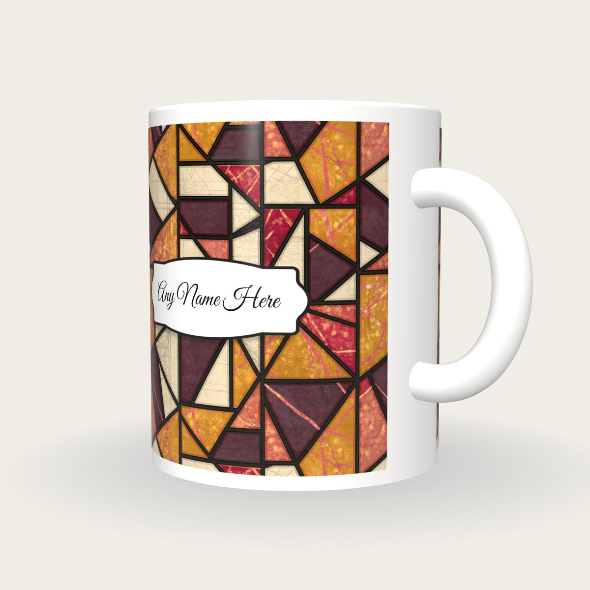 Stained Glass Mexico Name Mug, three-quarter view