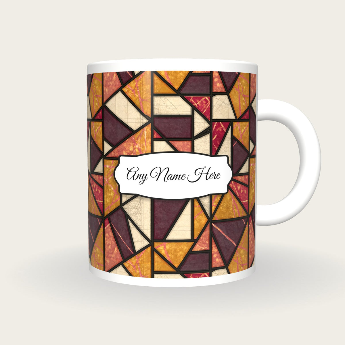 Stained Glass Mexico Name Mug, front with the name label