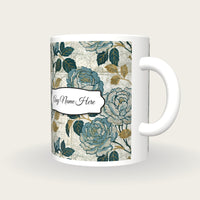 Moku Hanga Roses Name Mug 3, three-quarter view