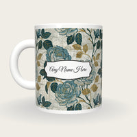 Moku Hanga Roses Name Mug 3, back with the second name label