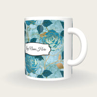 Moku Hanga Roses Name Mug 4, three-quarter view