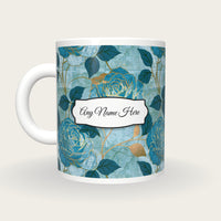 Moku Hanga Roses Name Mug 4, back with the second name label