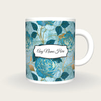 Moku Hanga Roses Name Mug 4, front with the name label