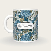 Moku Hanga Roses Name Mug, back with the second name label