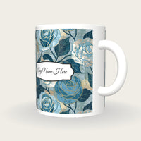 Moku Hanga Roses Name Mug 2, three-quarter view