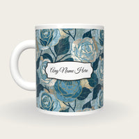 Moku Hanga Roses Name Mug 2, back with the second name label
