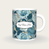 Moku Hanga Roses Name Mug 2, front with the name label